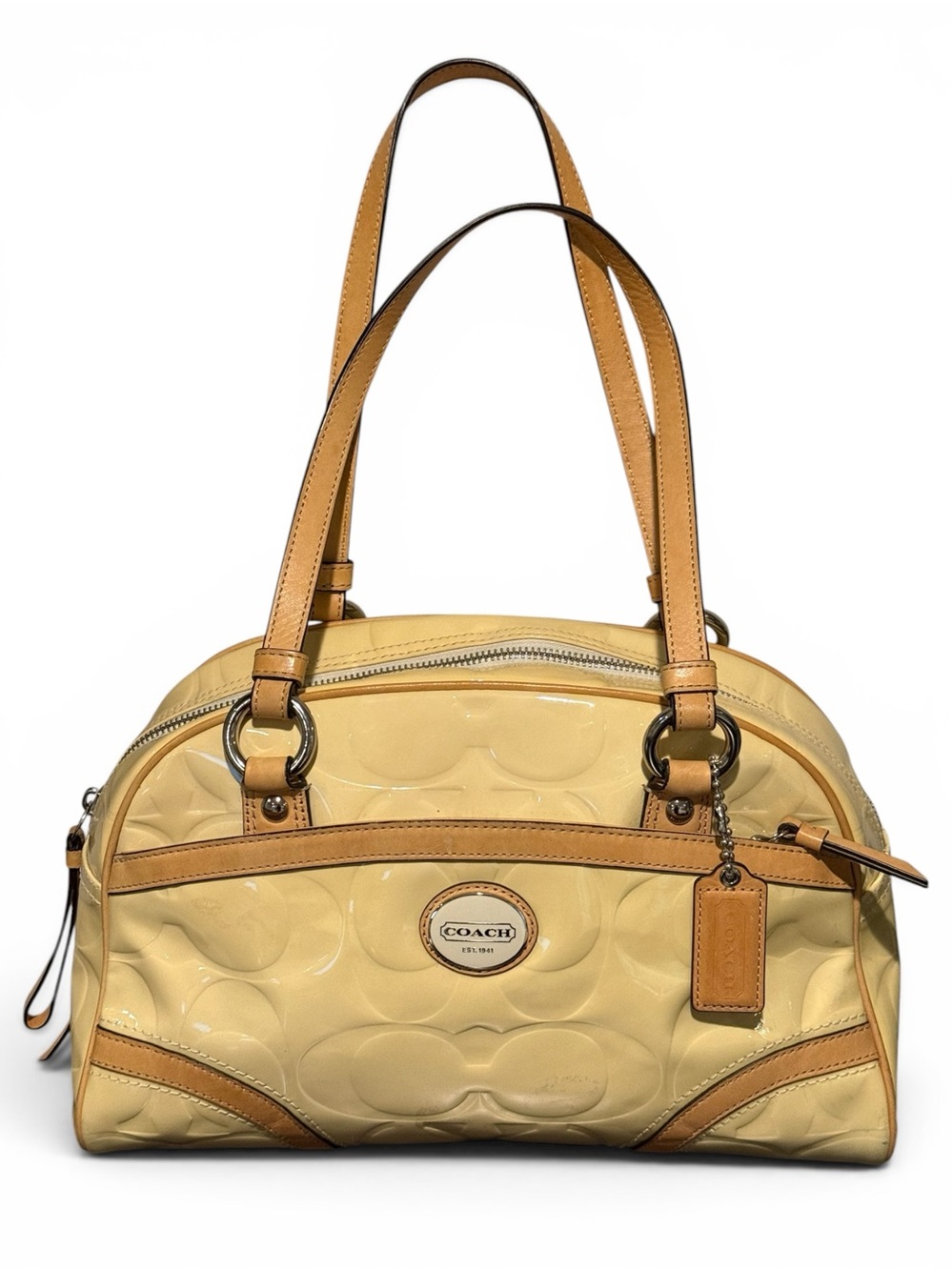 Vintage Coach Peyton Embossed Lemon Yellow Patent Satchel F20065